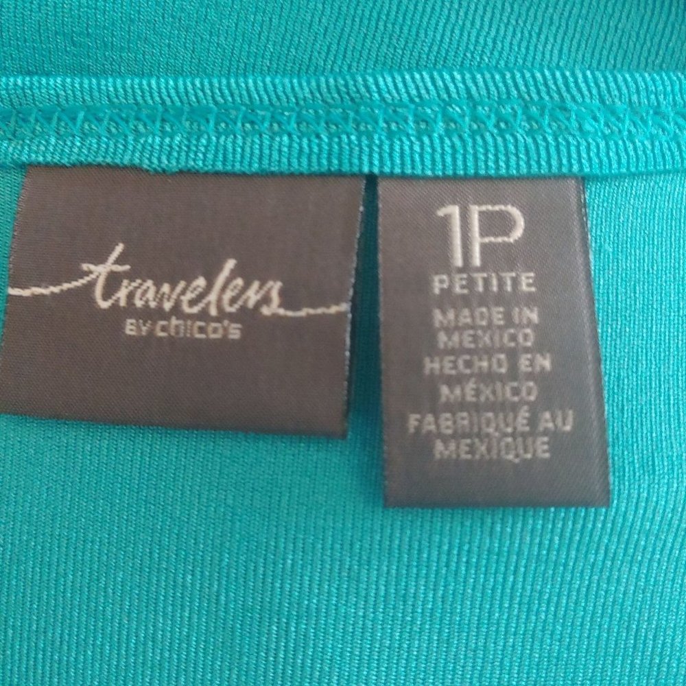 Chicos teal short sleeve a-symmetrical slinky knit top with chain size 1P - Picture 10 of 11